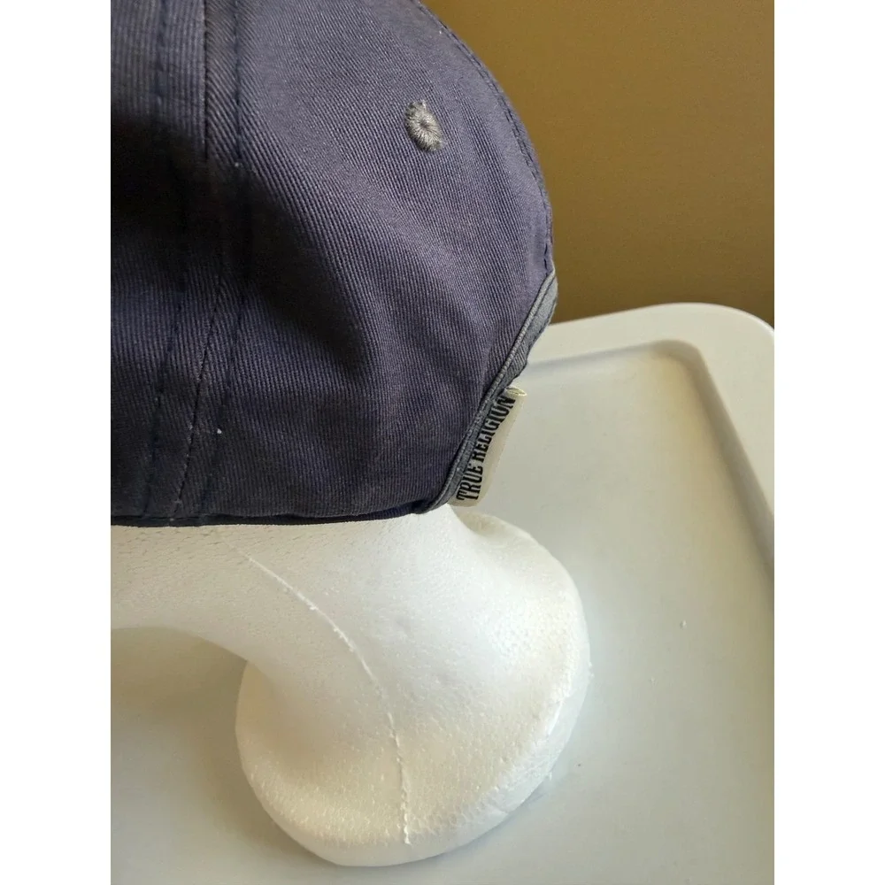 True Religion Navy Blue Horseshoe Logo Baseball Cap Leather Strap Hat One Size